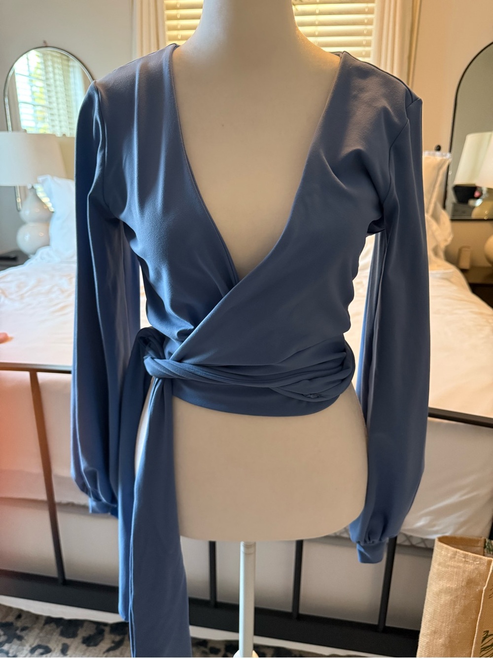 Susana Monaco Riviera Blue Wrap Blouse with Side Tie